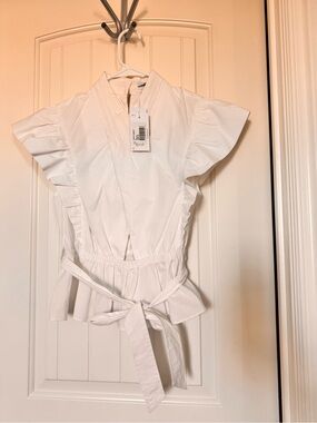 Derek Lam 10 Crosby Brynn  White Ruffle-Sleeve Tie-Front Blouse size 6 NWT